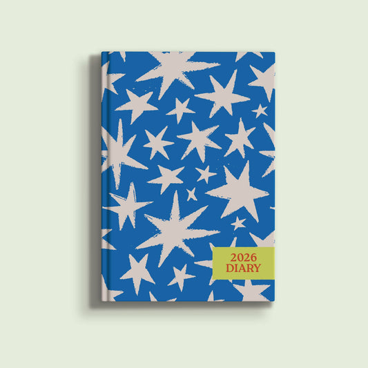 2026 Weekly Planner by Good Tuesday—cobalt blue hardback, starburst pattern, A5, recycled, UK made.
