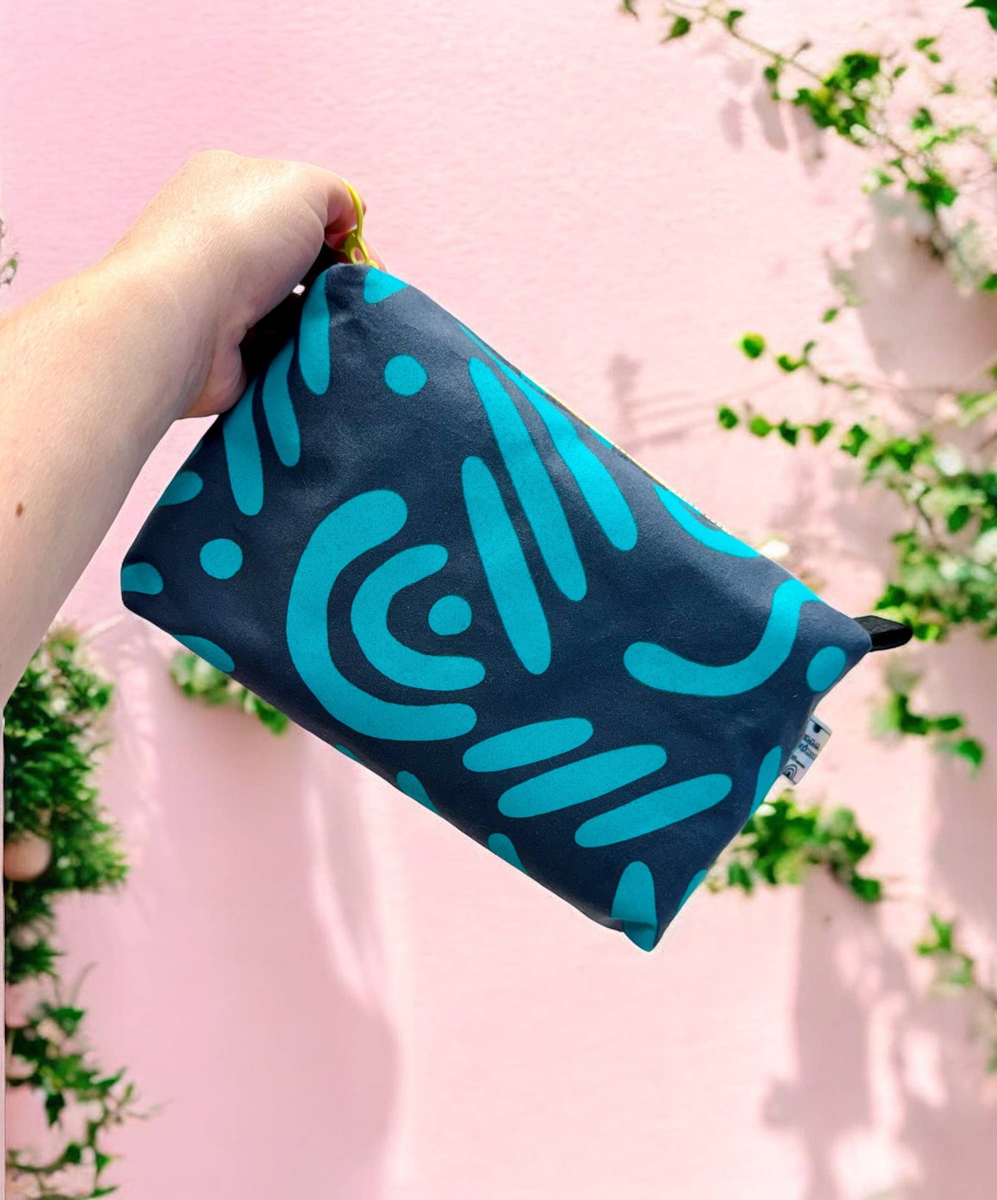 Handmade makeup pouch with eco-friendly screen print