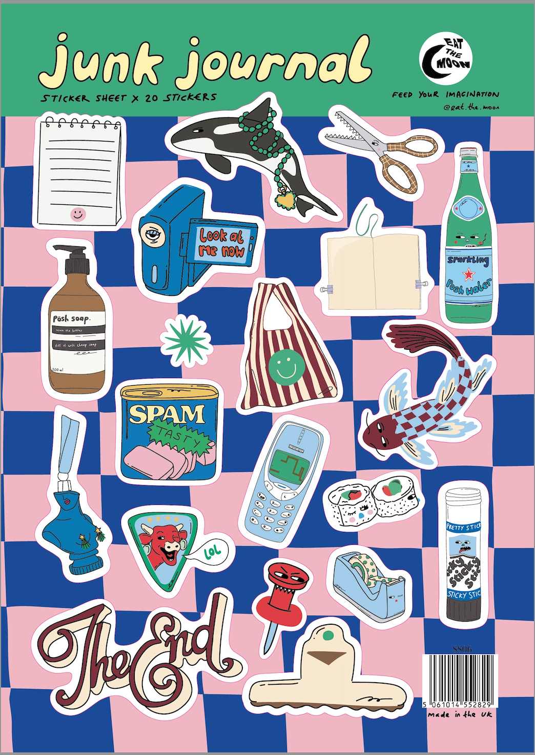Full view of A5 sticker sheet with 20 unique stationery designs