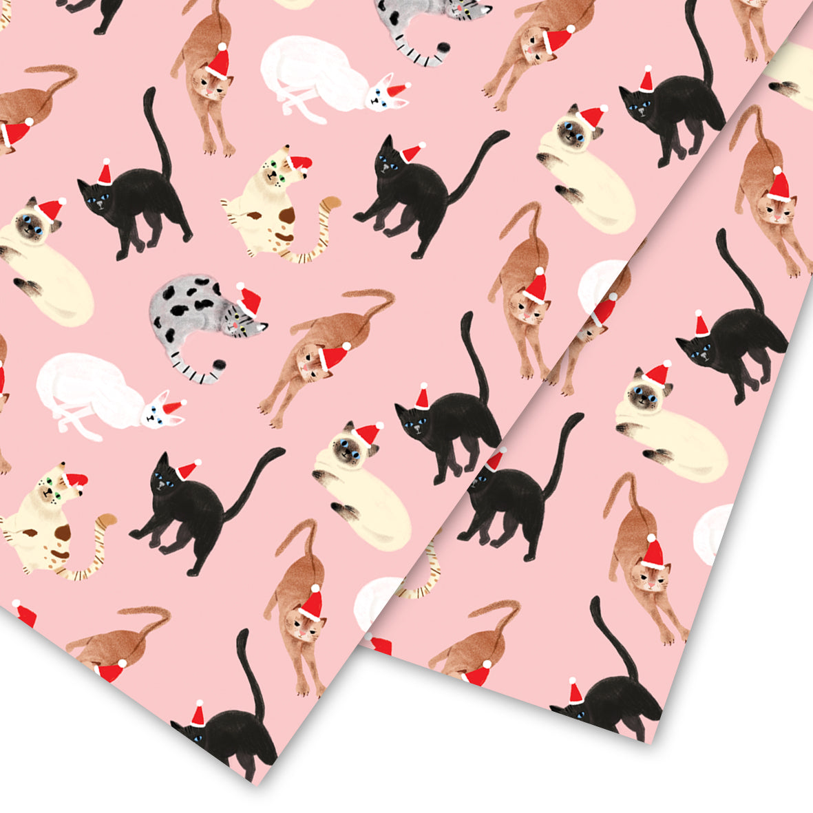 Sustainably certified Carolyn Suzuki Festive Feline wrapping paper roll printed on recycled paper