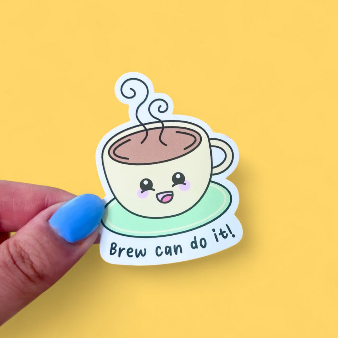 Brew Can Do It Coffee Sticker with happy coffee cup