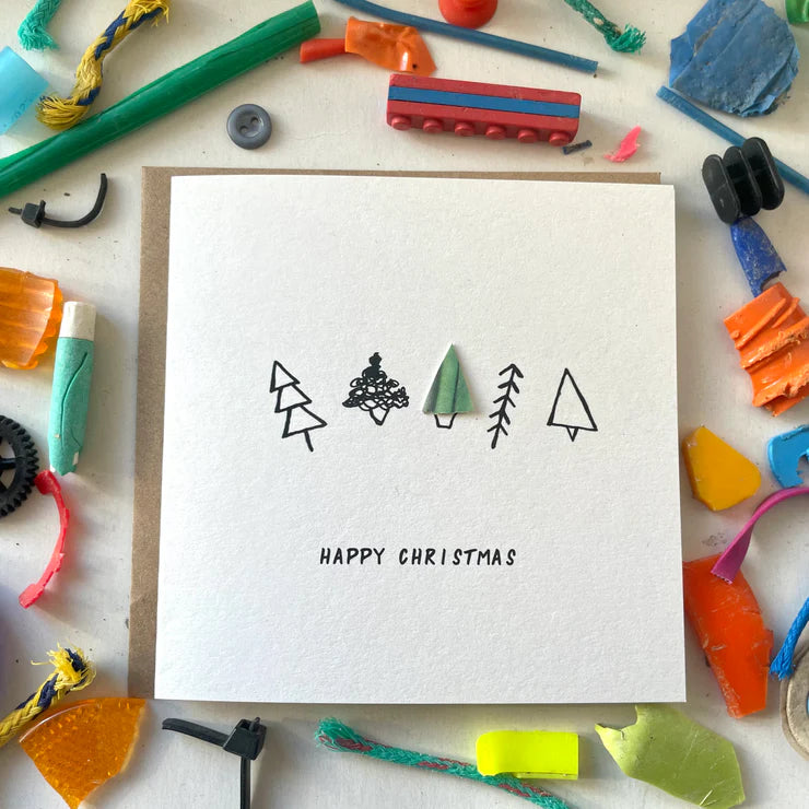 Happy Christmas Washed Up Card with unique microplastic art