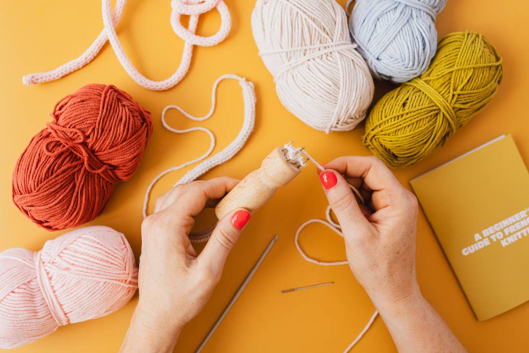 Traditional wooden craft kit for teaching children to knit