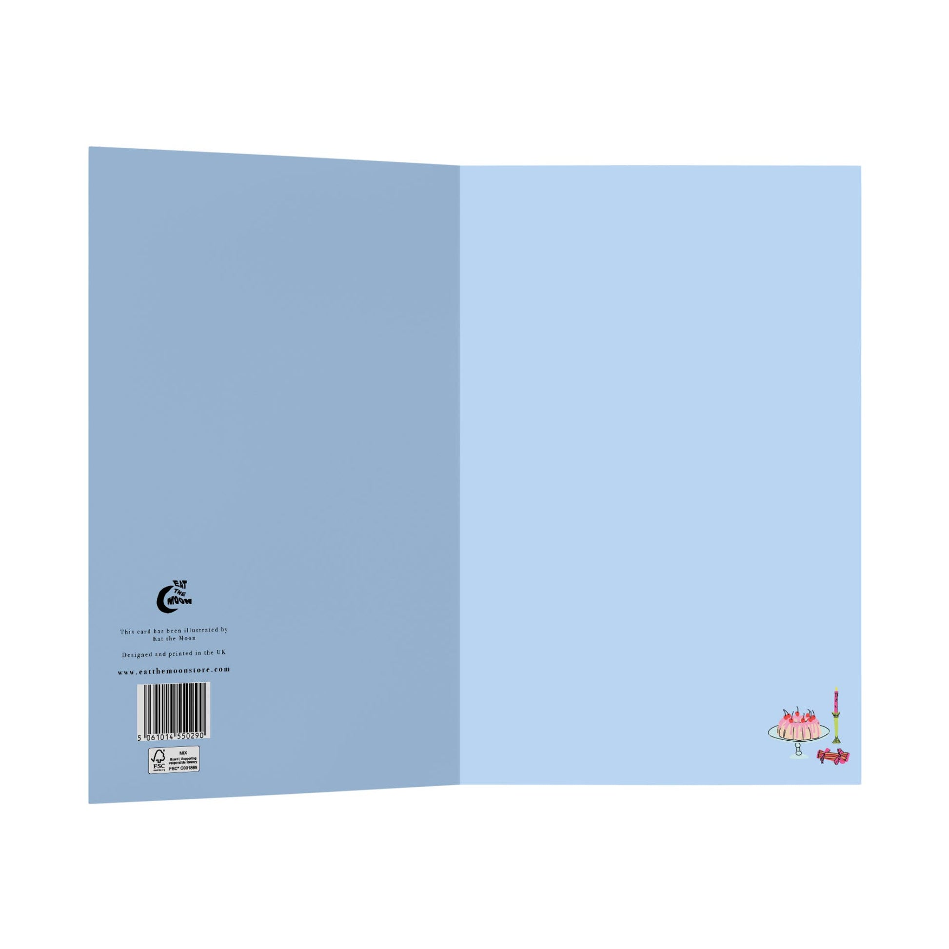 Awfully Jolly Christmas card with festive feast and animal friends illustration, full wraparound print.