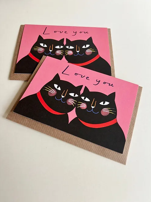 Love You Black Cats Eco Greeting Card printed on sustainably sourced paper