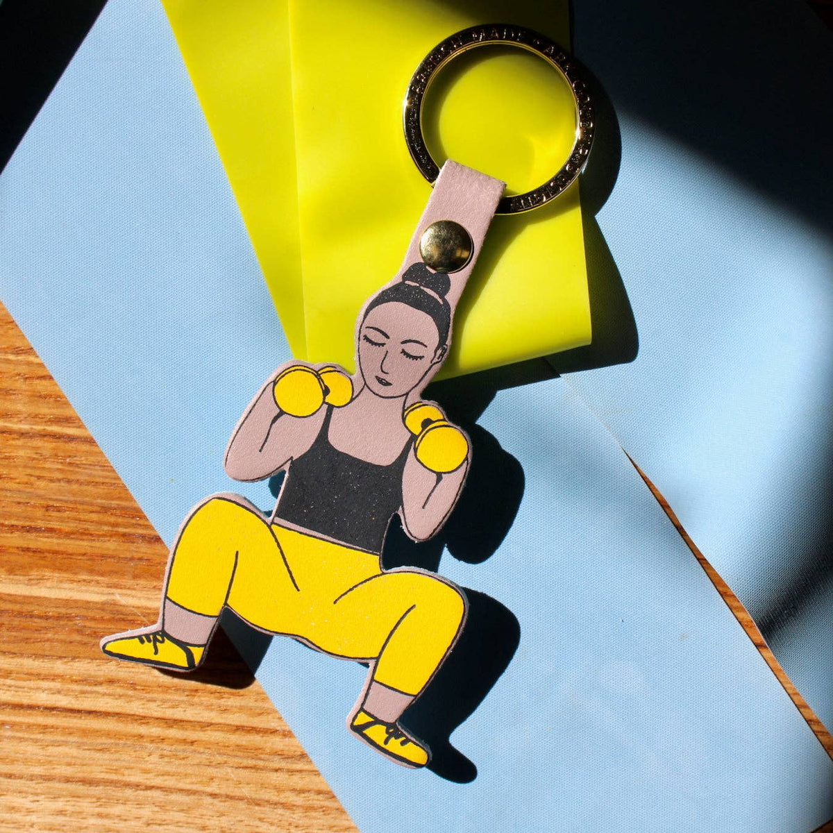 British made leather key fob in gold and black