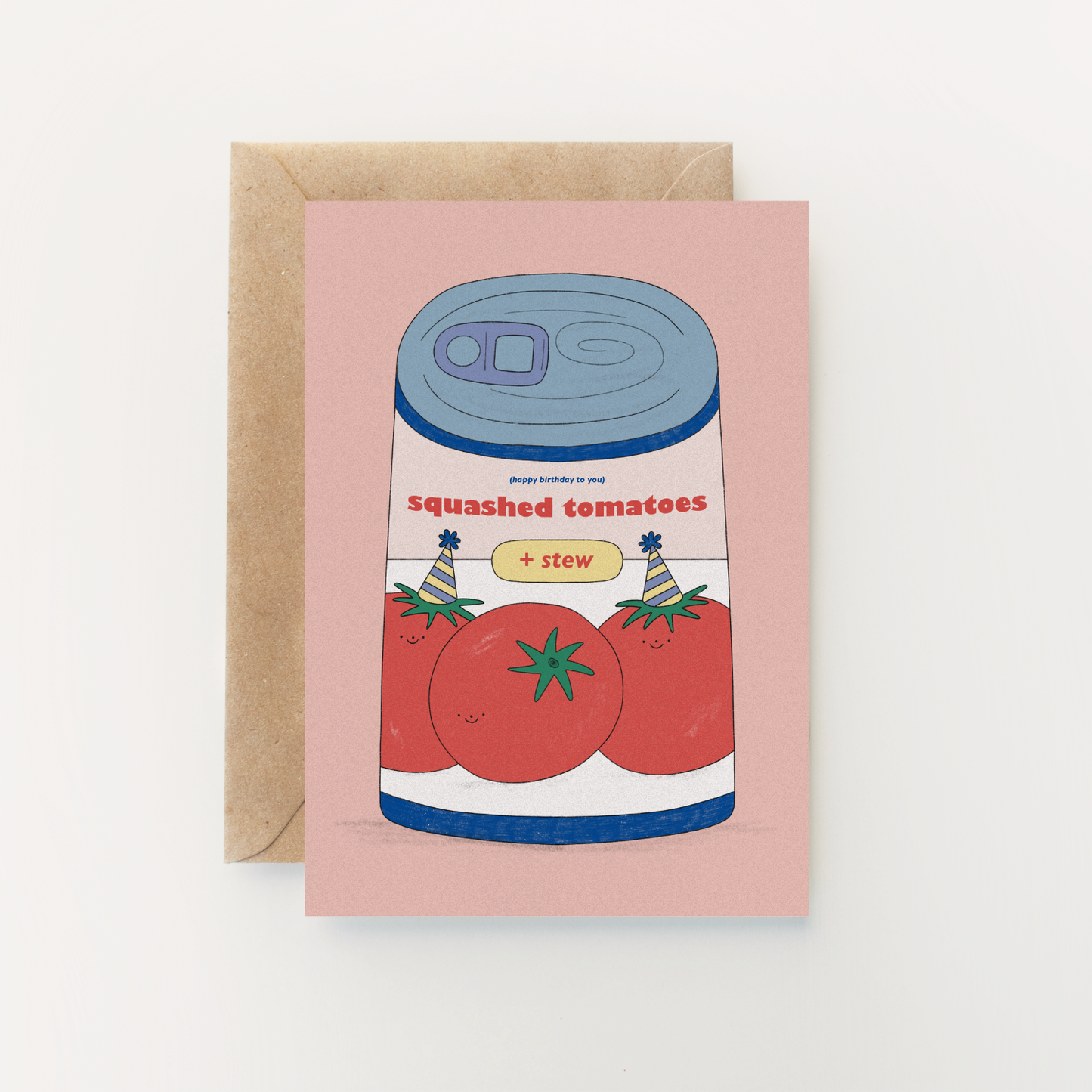 Squashed Tomatoes Greetings Card by Holly Fuller, sustainably sourced 300gsm plastic-free card, A6 size with kraft envelope, eco-friendly design UK made