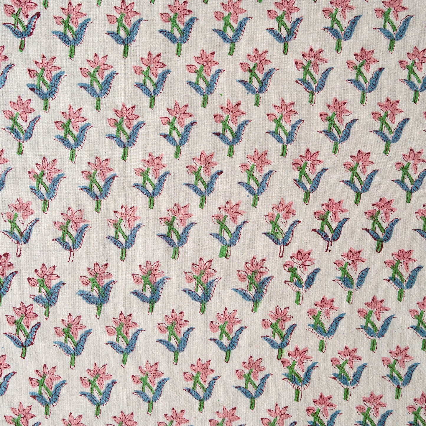 Close up of floral pattern on hand-printed cotton napkin