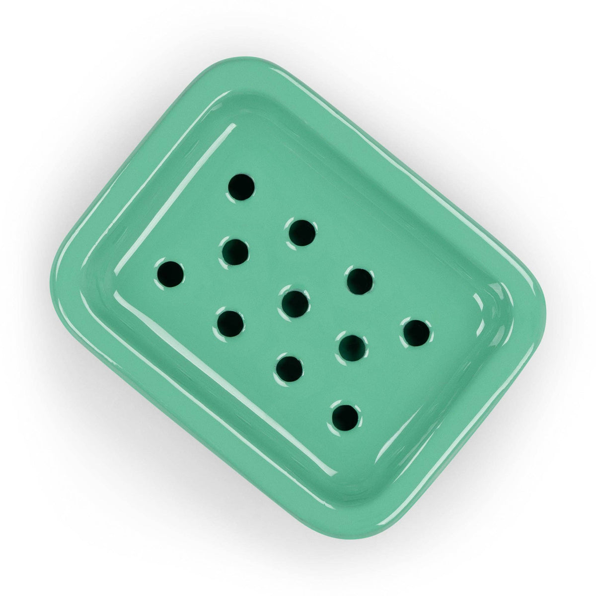 Durable enamel soap dish in vibrant British Colour Standard Tropic Turquoise