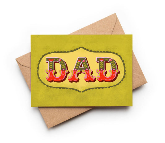 Folk Style Father's Day Card with DAD Illustration