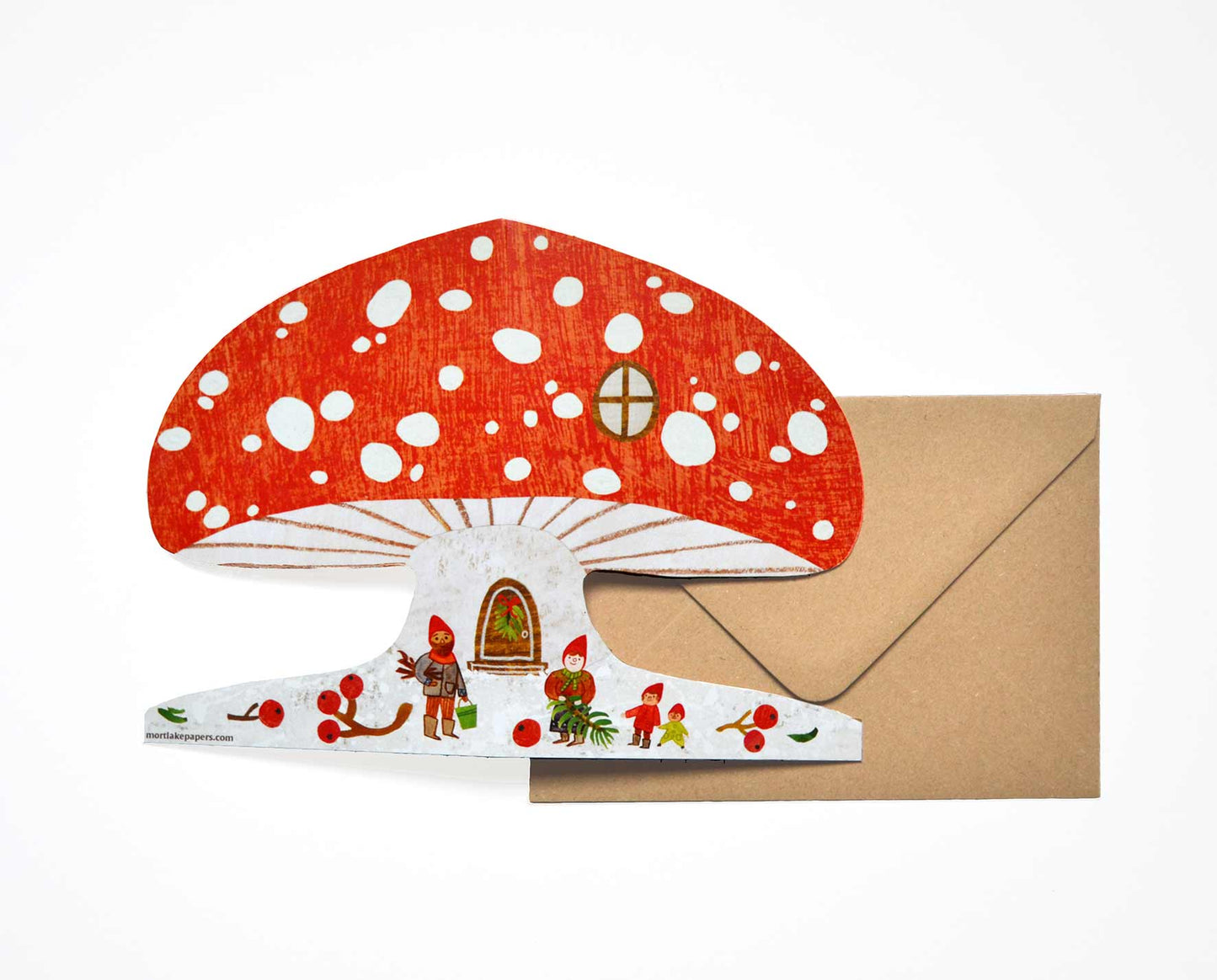 Mortlake Papers Snowy Mushroom Card, UK printed, vegan, plastic-free packaging