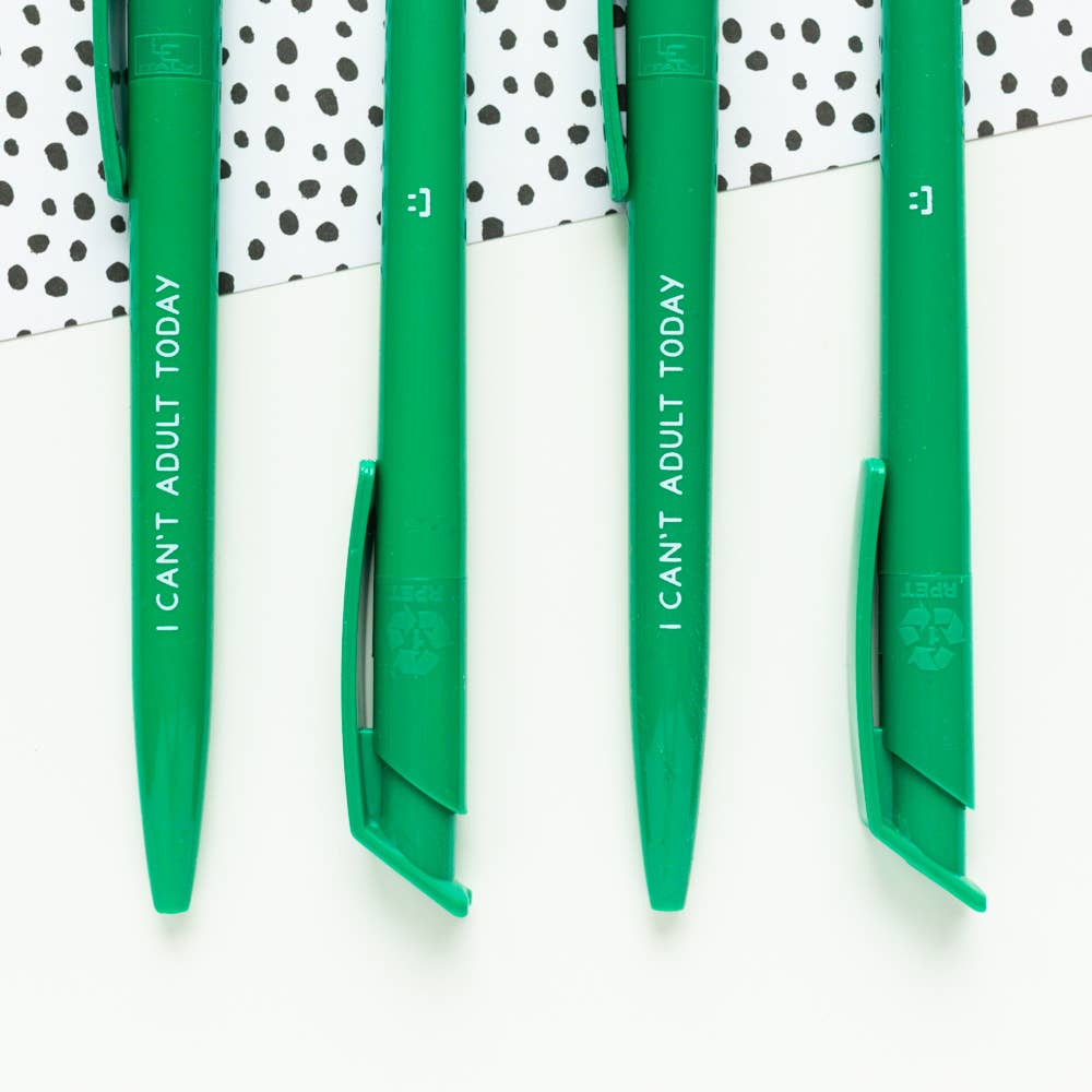 Green recycled ballpoint pen printed with smiley face