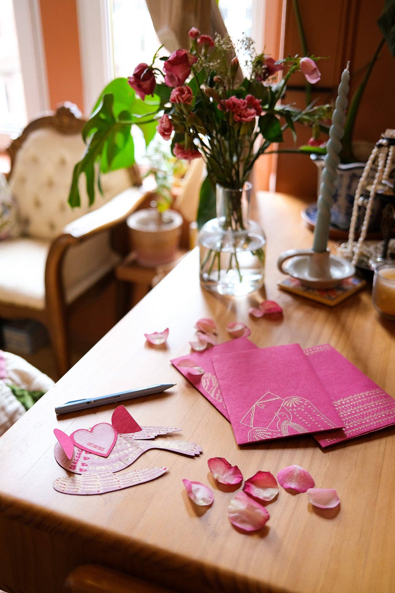 Detail of screen printed bird greeting card