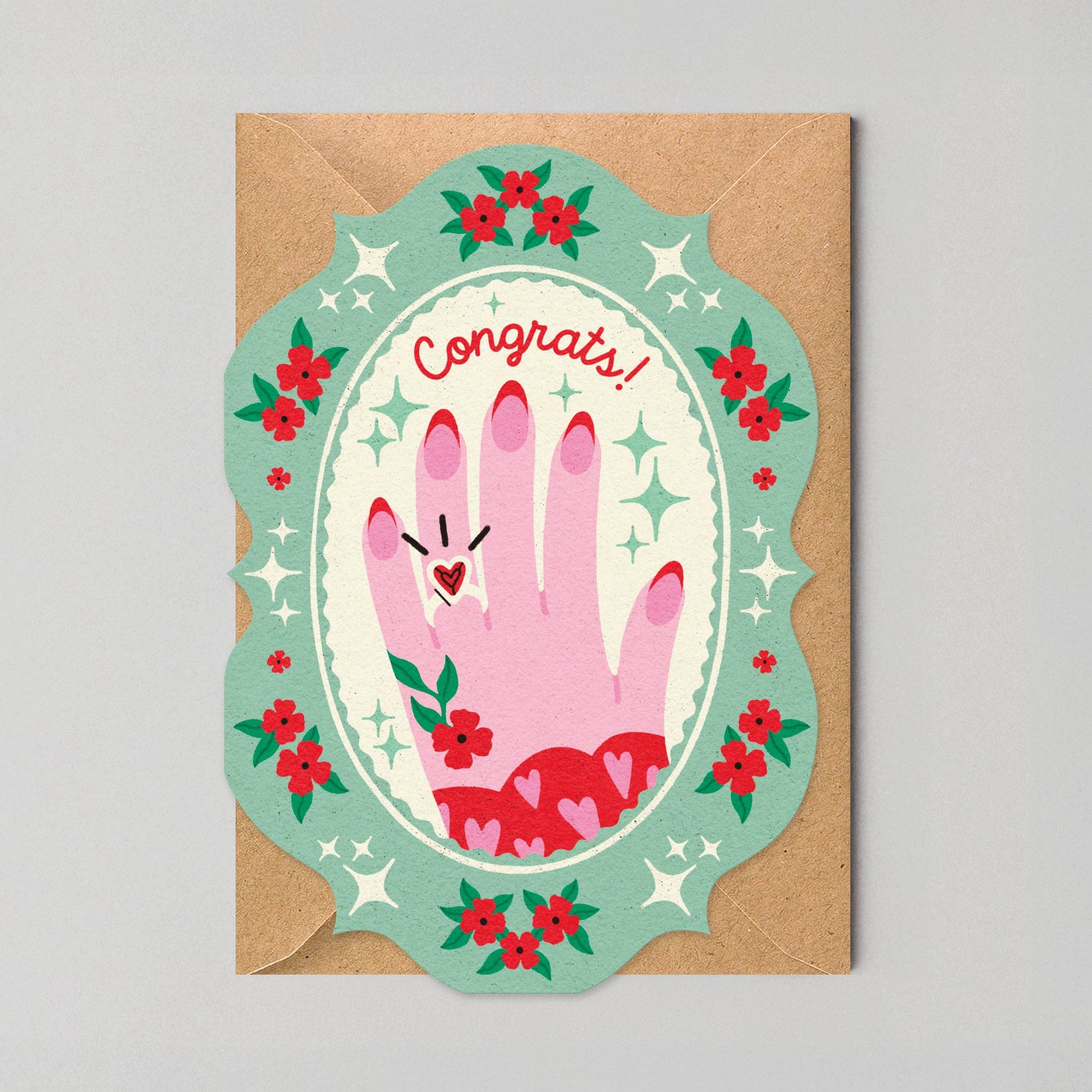 Congrats Ring Engagement Card with heart-shaped ring illustration
