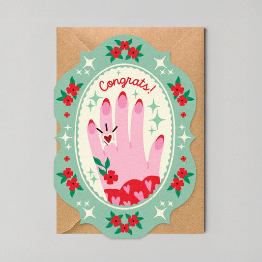 Congrats Ring Engagement Card with heart-shaped ring illustration