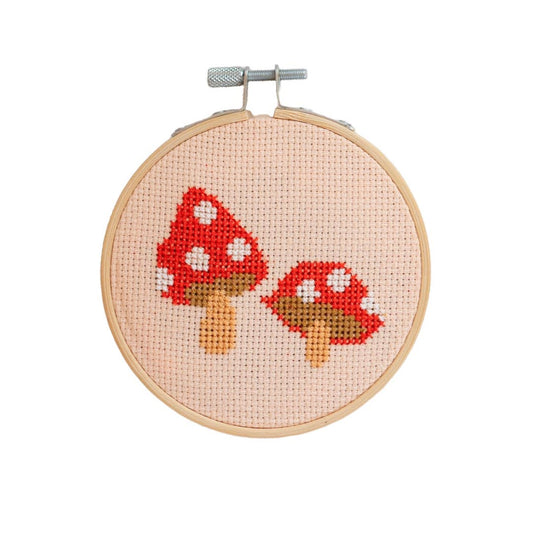 Red Toadstool Cross Stitch Kit by Cotton Clara, complete set