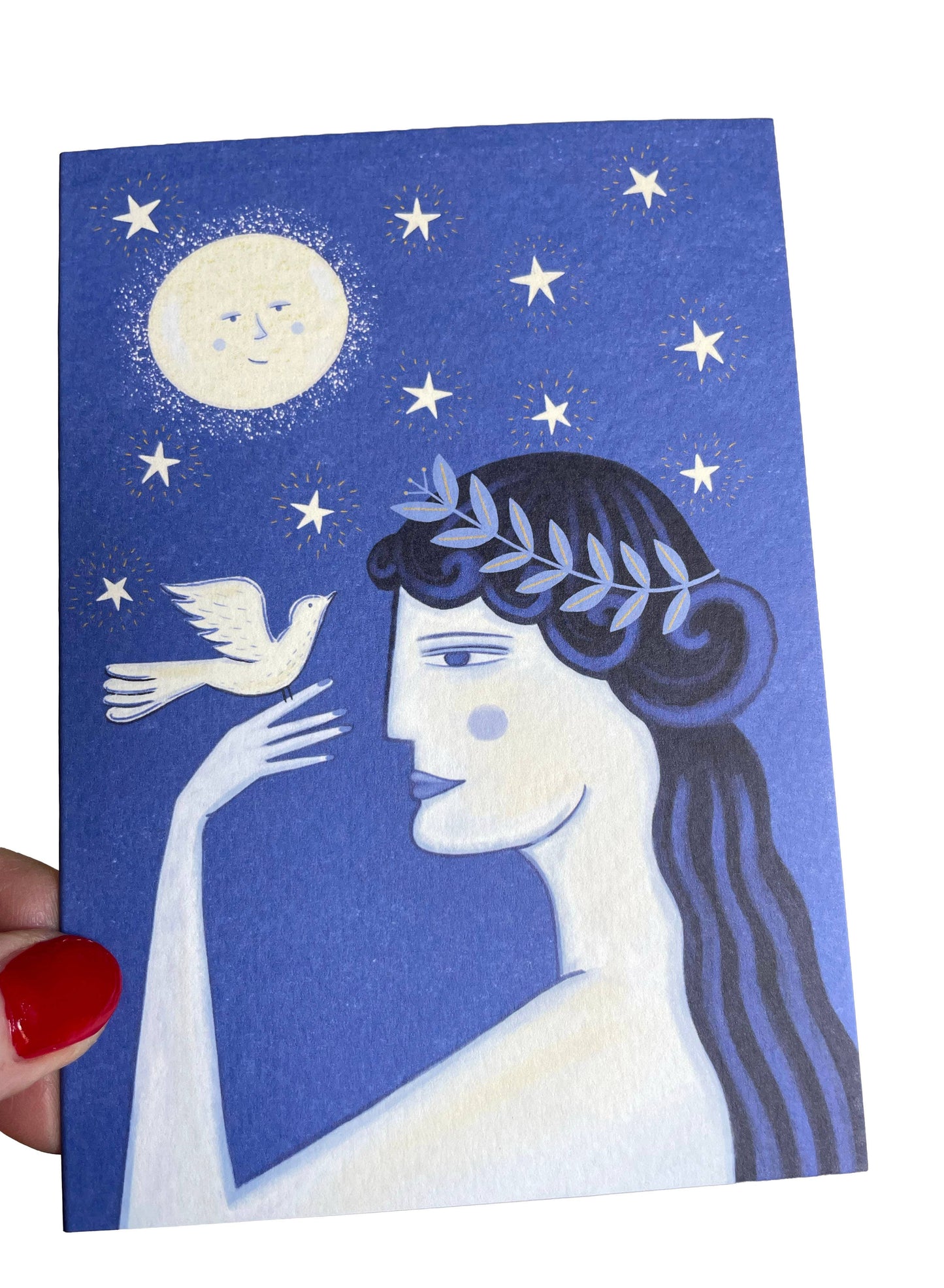 Greek Goddess and dove illustration detail