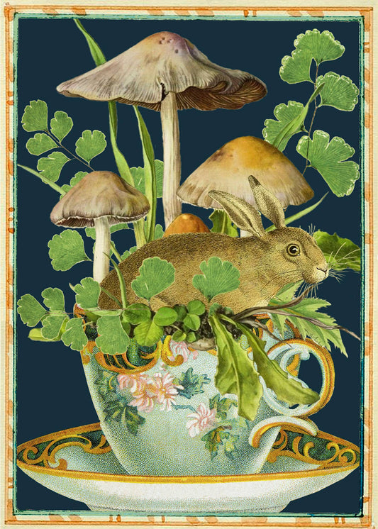 Vintage hare in a tea cup illustration on a sustainably sourced notebook