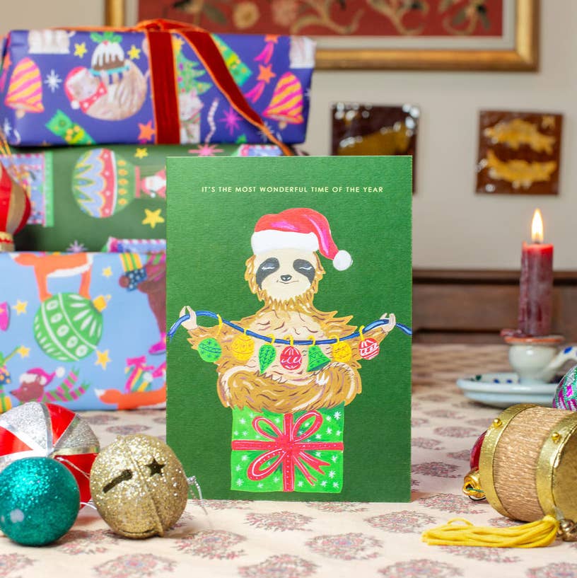 Sustainably sourced festive sloth card blank inside