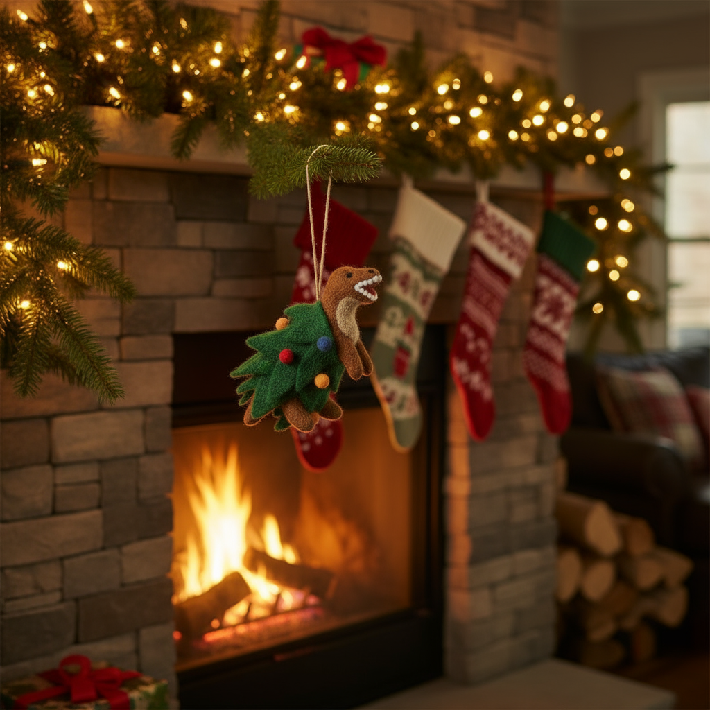 Sustainable biodegradable felt Tree-Rex hanging Christmas decoration