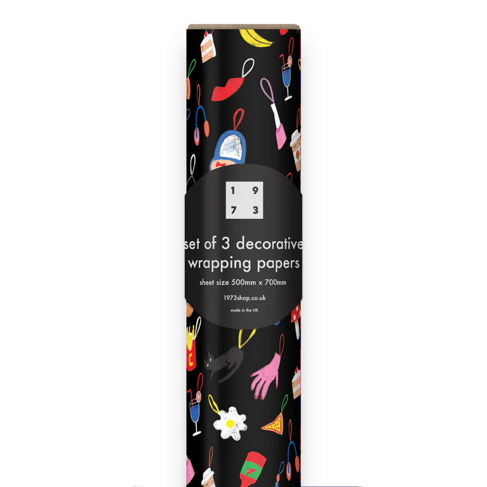 Carolyn Suzuki Lucky Charms gift wrap – sustainably certified paper, colourful eco-friendly design, 3 sheets on a roll