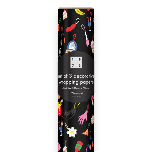 Carolyn Suzuki Lucky Charms gift wrap – sustainably certified paper, colourful eco-friendly design, 3 sheets on a roll