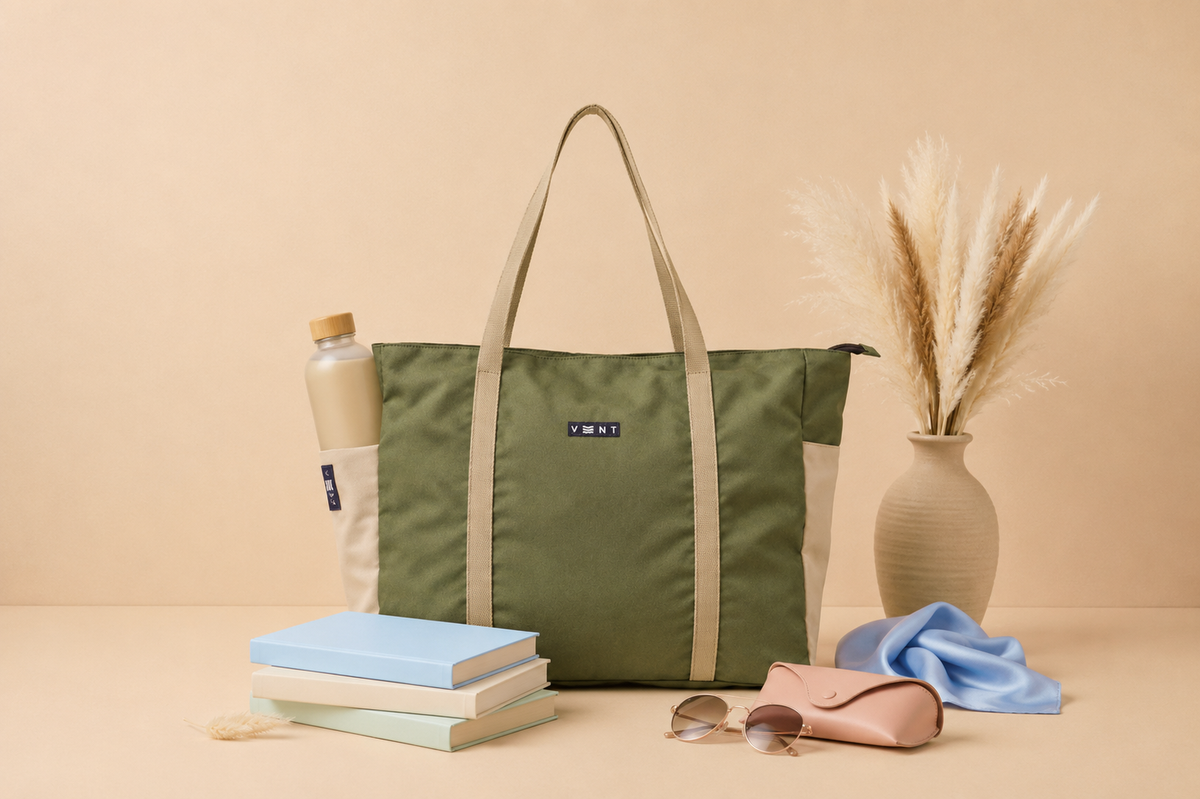 Large green zipped shopper bag made from recycled ocean bound plastic