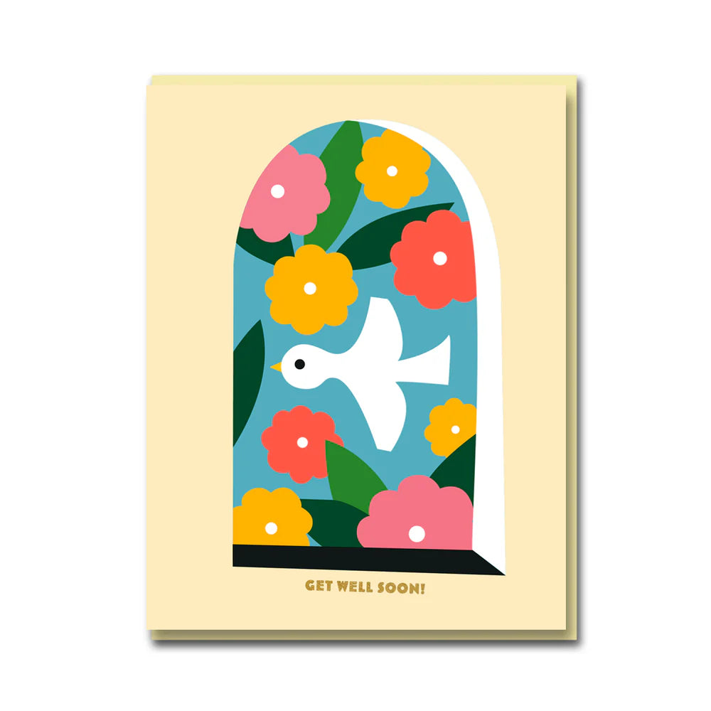 Get Well Birdie Greeting Card featuring a peace dove and flowers