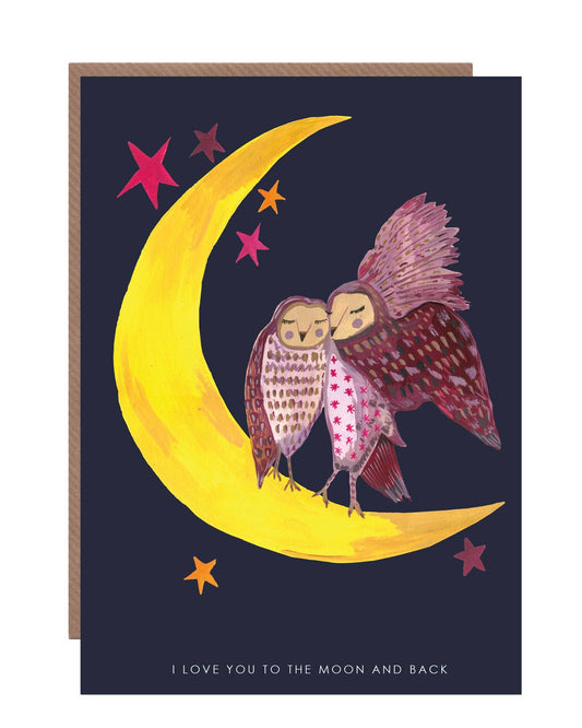 Owls On Moon I Love You To The Moon And Back Greetings Card