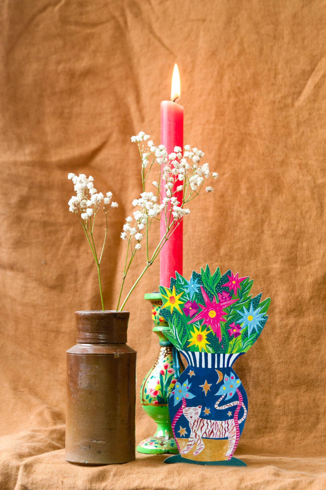 'Magical Pop Up Tiger Vase' Greetings Card