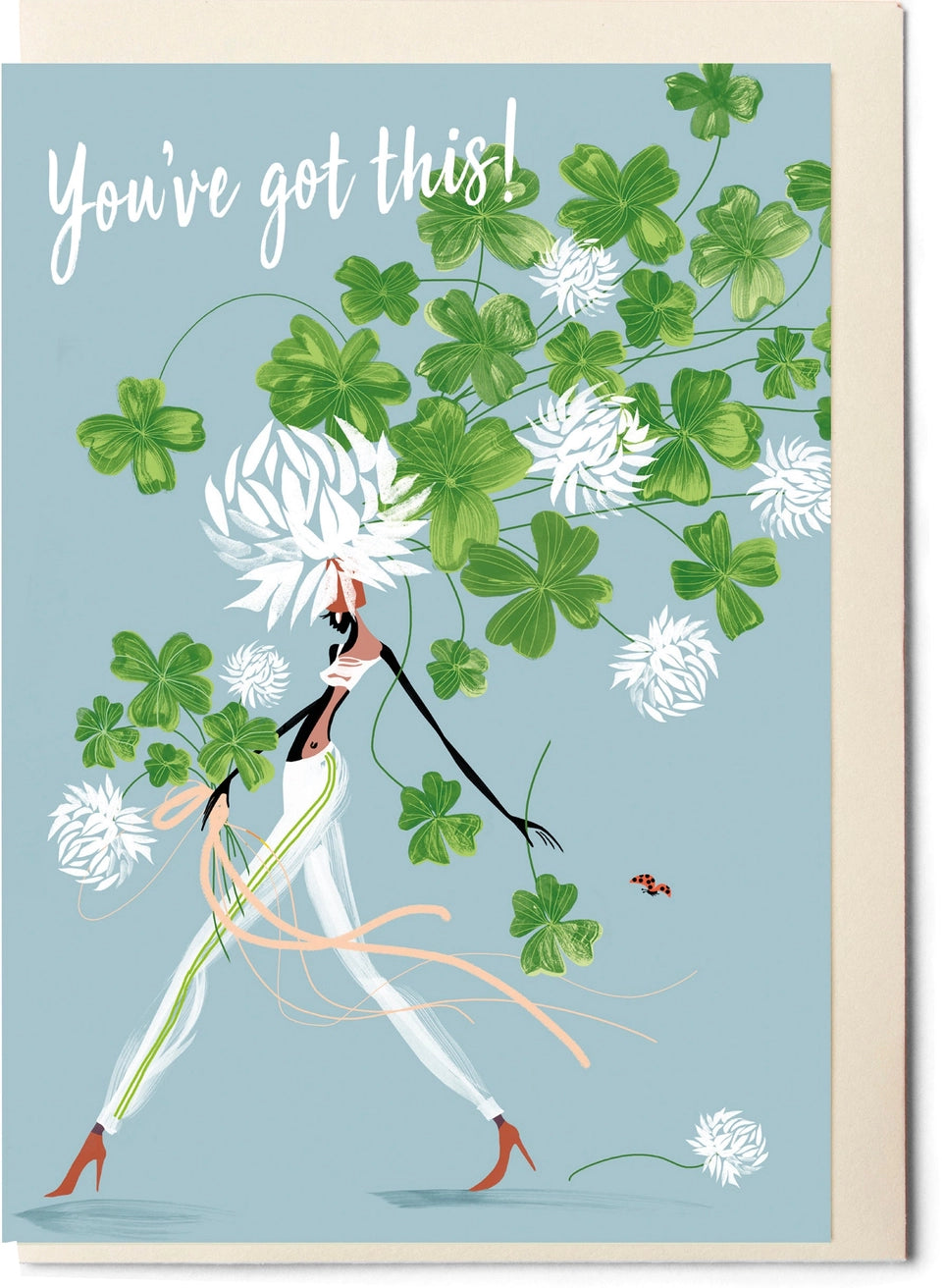 Miss Clover Teal Flowers of the Catwalk Good Luck Card