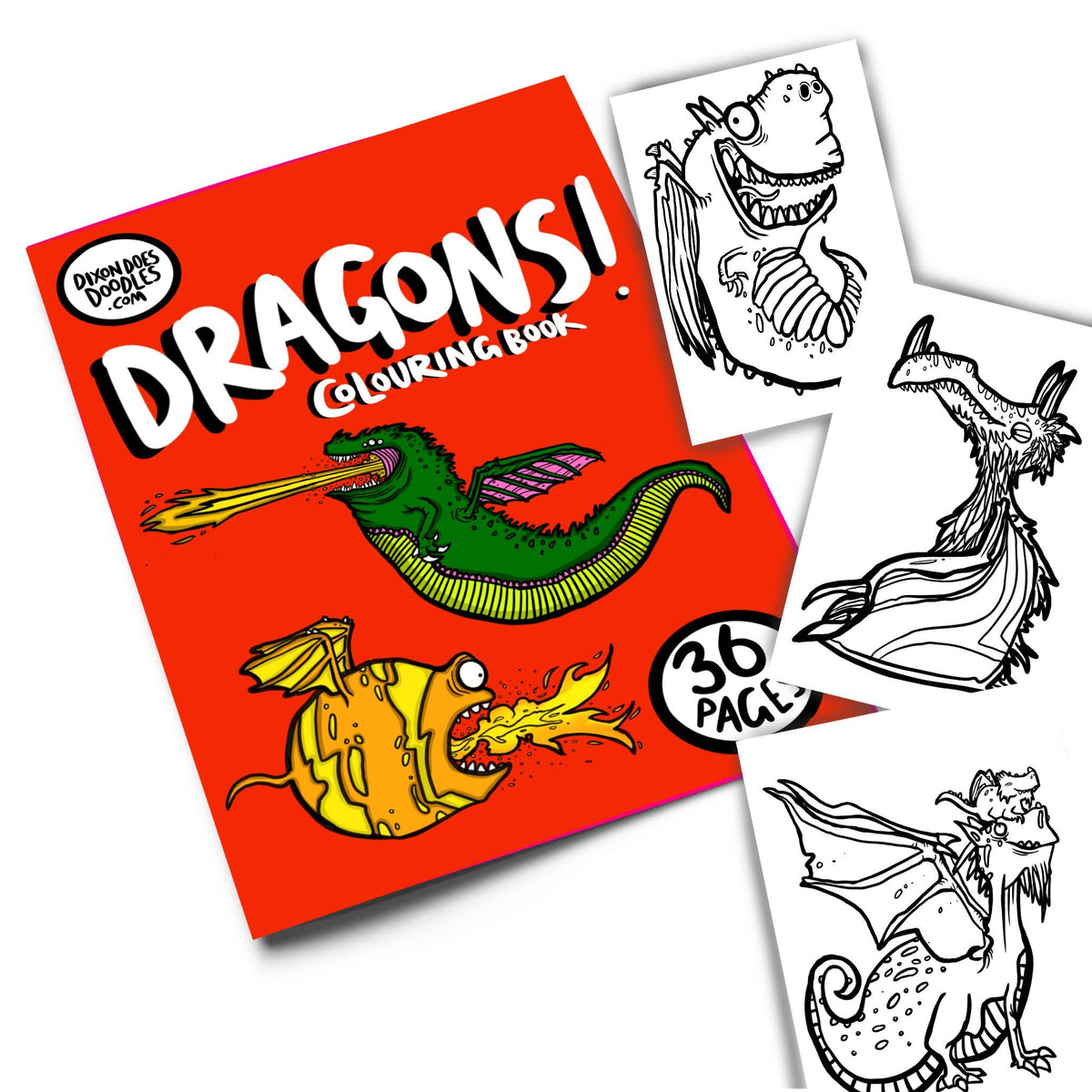 Inside page of Dragons! A5 Colouring Book with detailed dragon drawings to colour