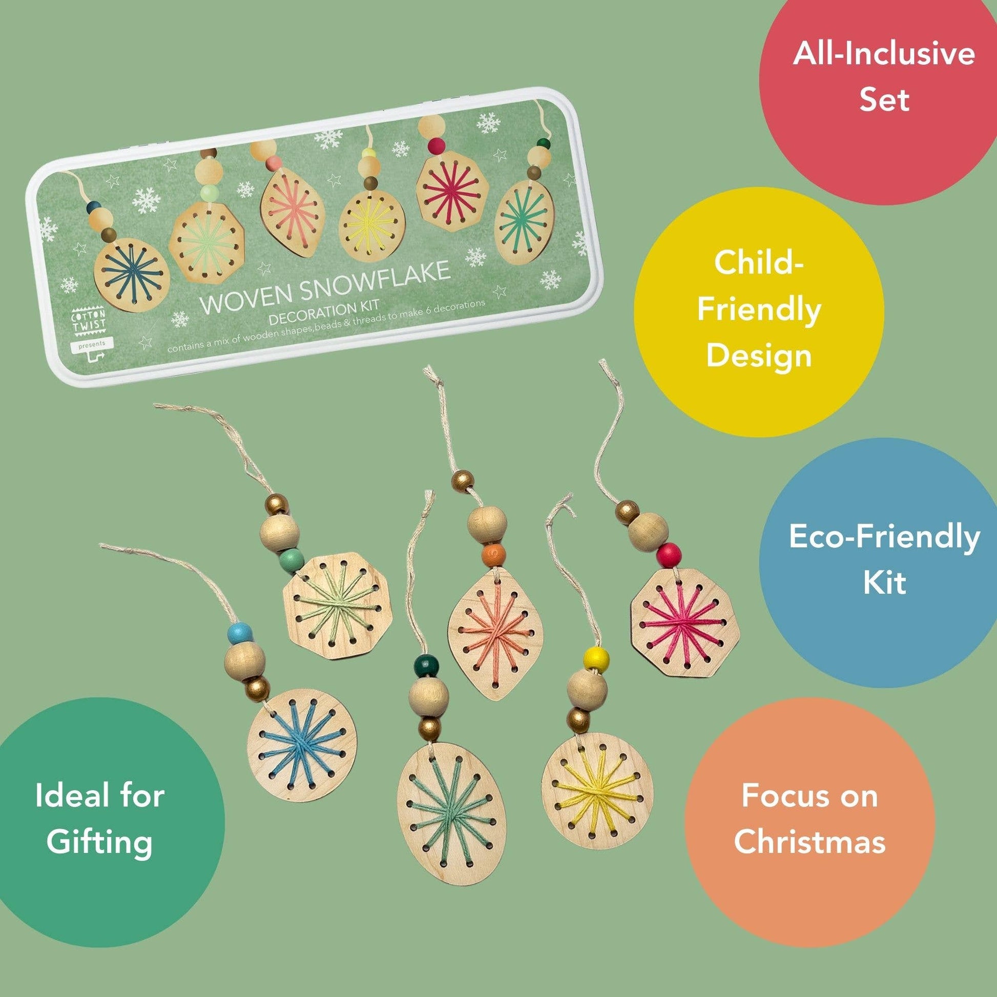 Woven Snowflake Christmas Decoration Kit with keepsake tin.