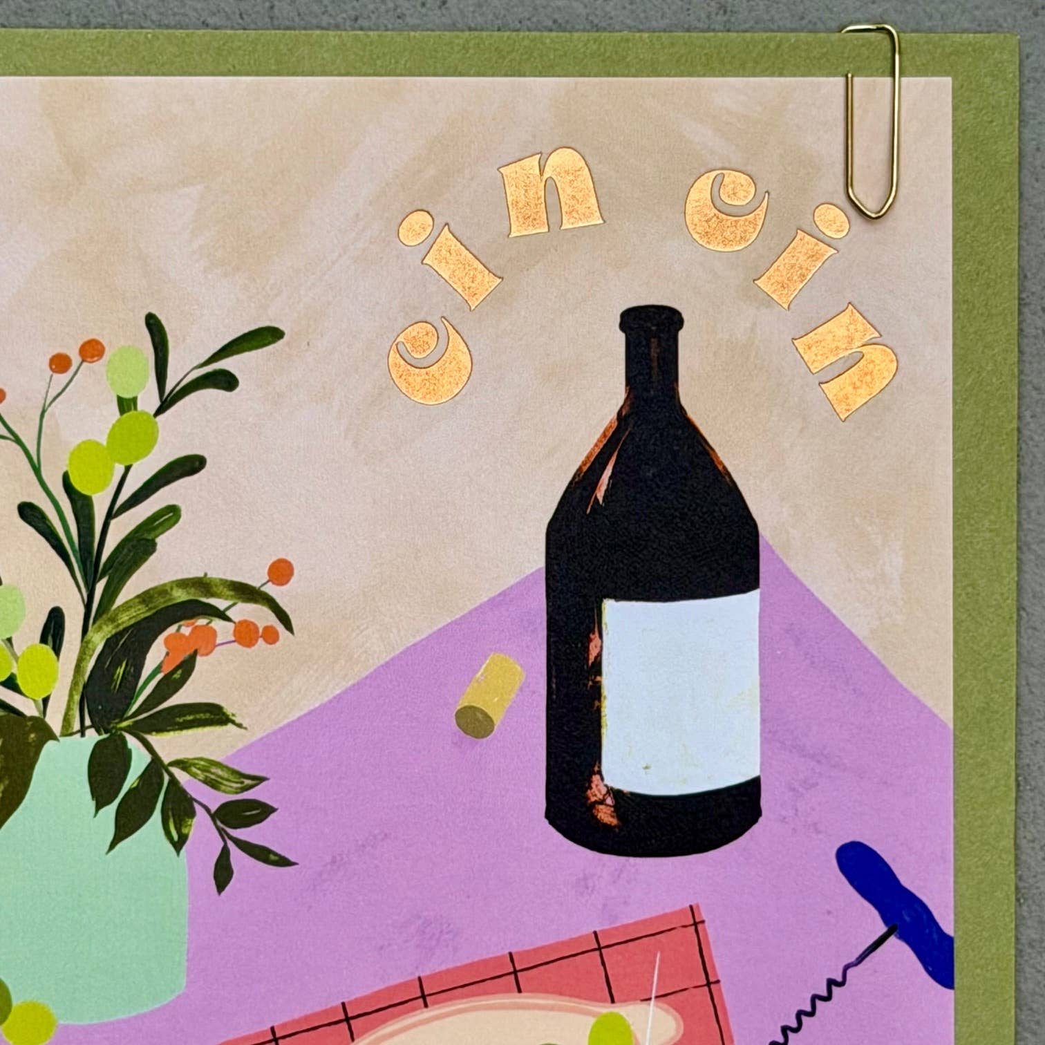 Tablescape range Cin Cin card with olive envelope