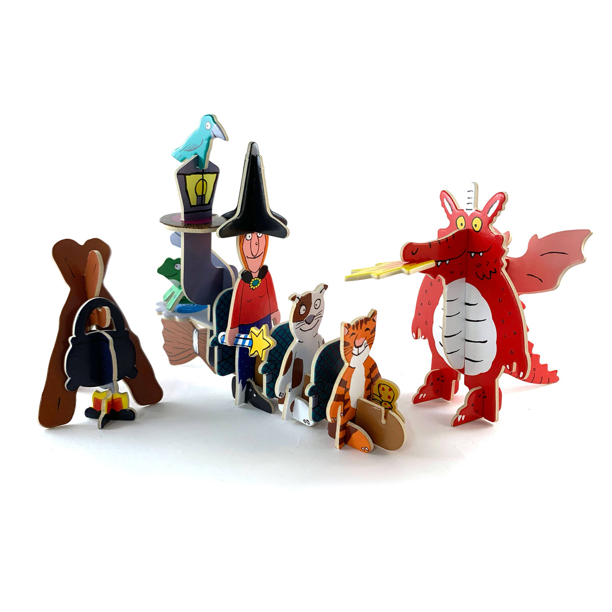 Room on the Broom sustainable playboard playset with witch, cat, and dragon characters