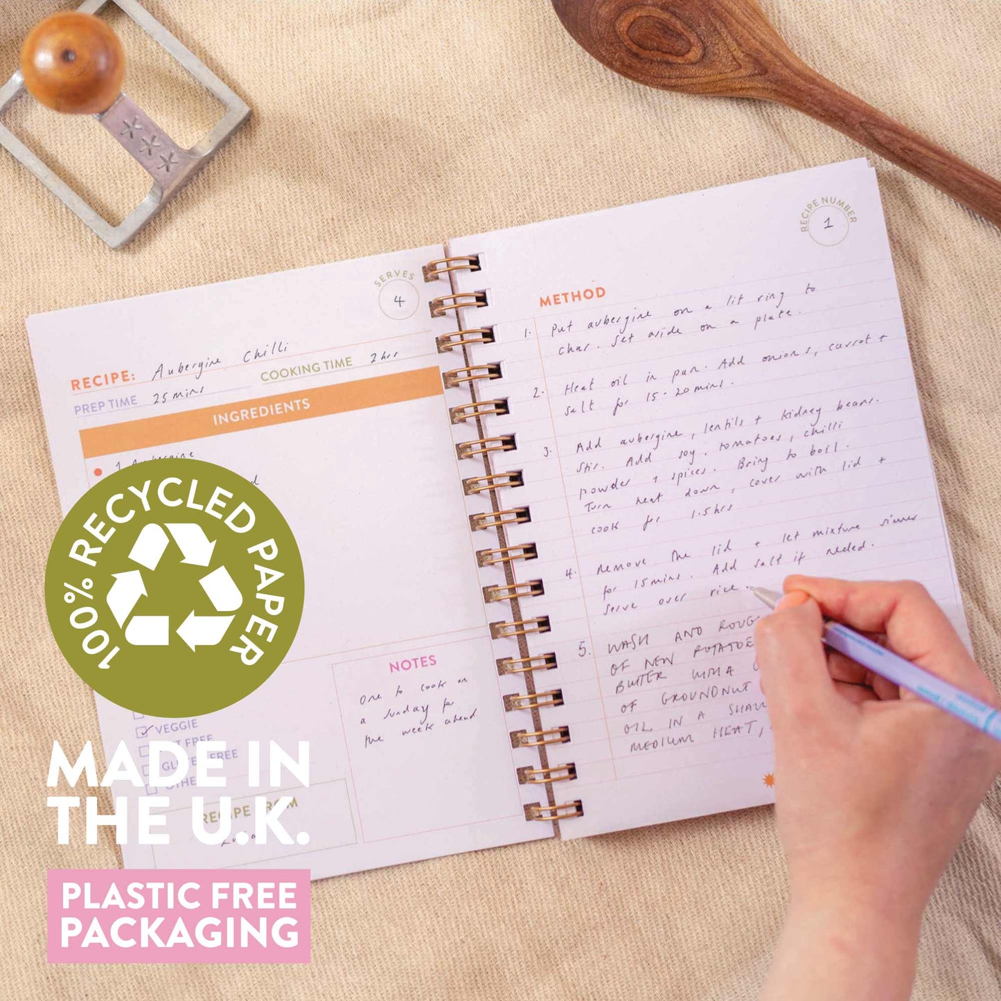 Close up of the wire-o binding on the kitchen dancing journal