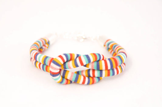 Close-up of UK-Printed Cotton Candy Stripe Fabric on Reef Knot Bracelet