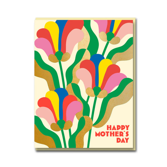This stunning Mother's Day card boasts vibrant floral prints, beautifully accented with gold lithography. How lovely!