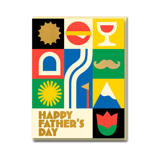 Father's Day Grid Greeting Card by Bureau Alice with gold foiling and cream envelope