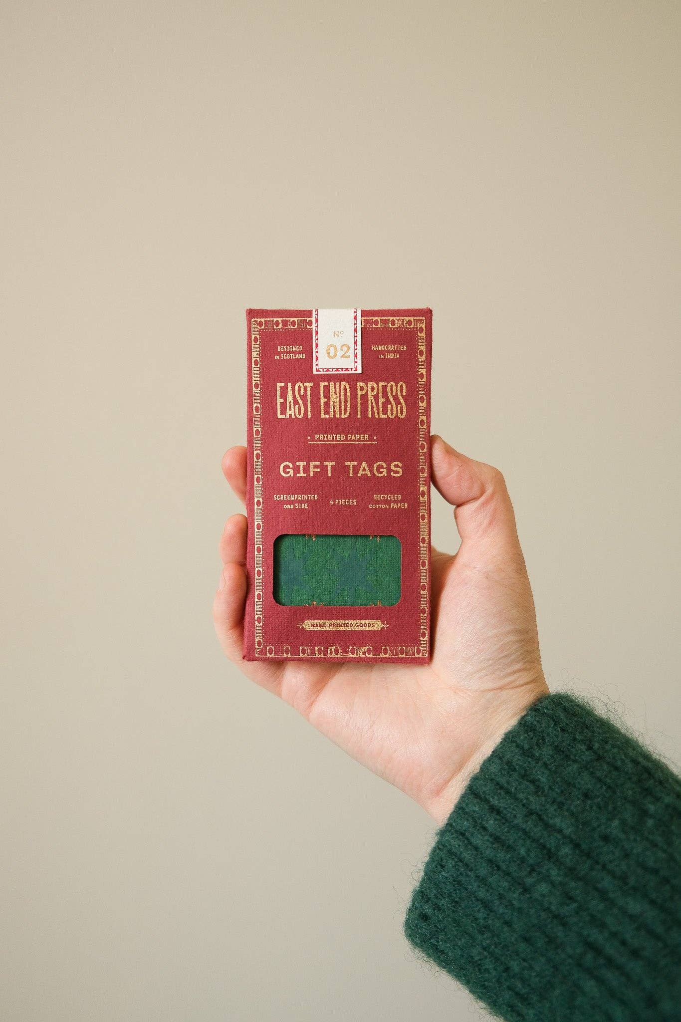Hand screen printed Christmas Gift Tags by East End Press, recycled cotton paper, assorted festive designs