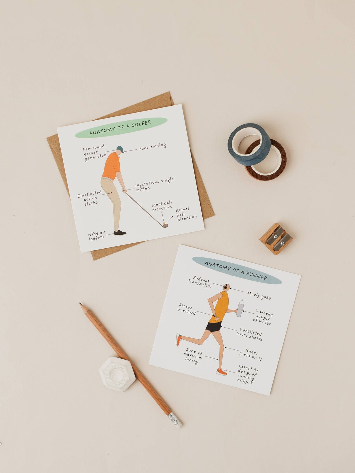 Eco-friendly Anatomy of a Golfer card in biodegradable sleeve
