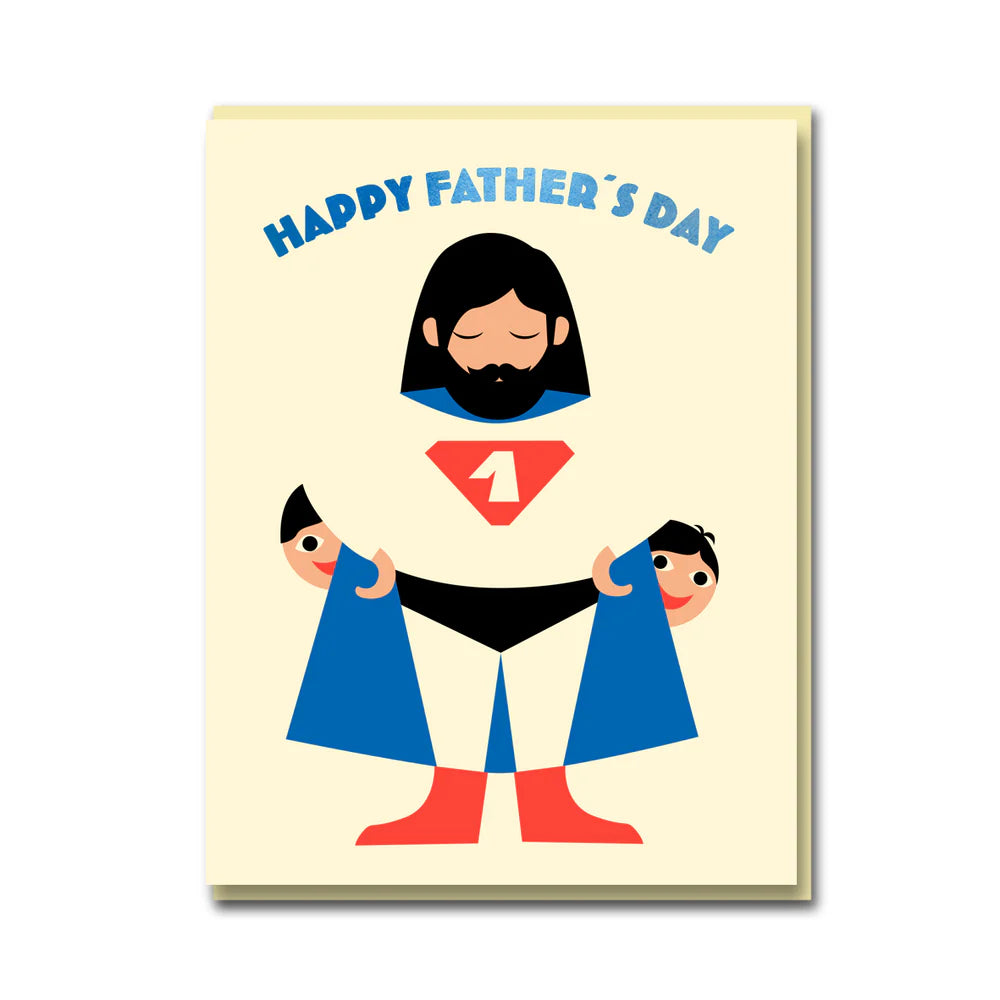 Super Dad Father's Day Card with superhero illustration and blue foil details