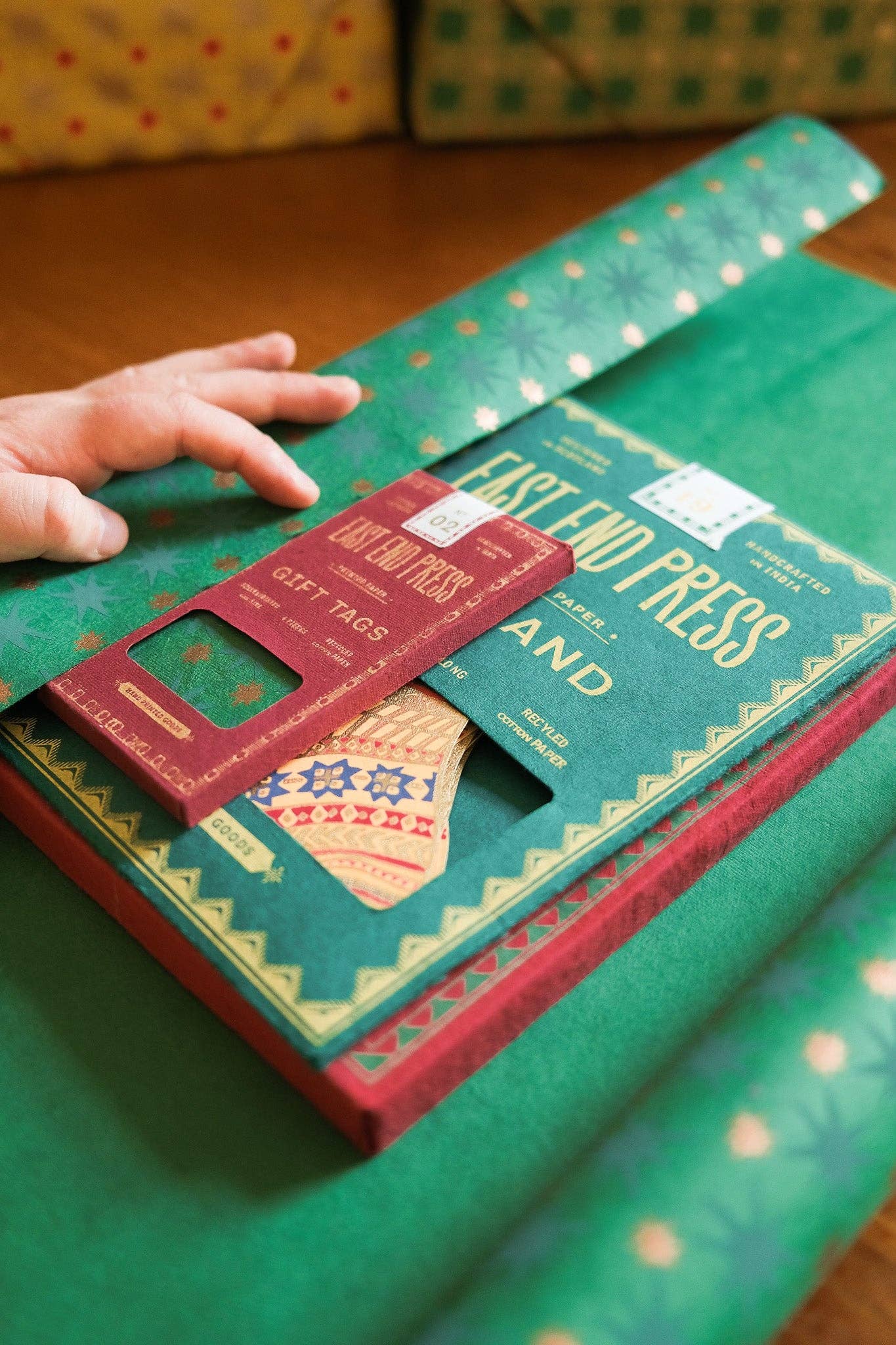 Hand screen printed Christmas Gift Tags by East End Press, recycled cotton paper, assorted festive designs