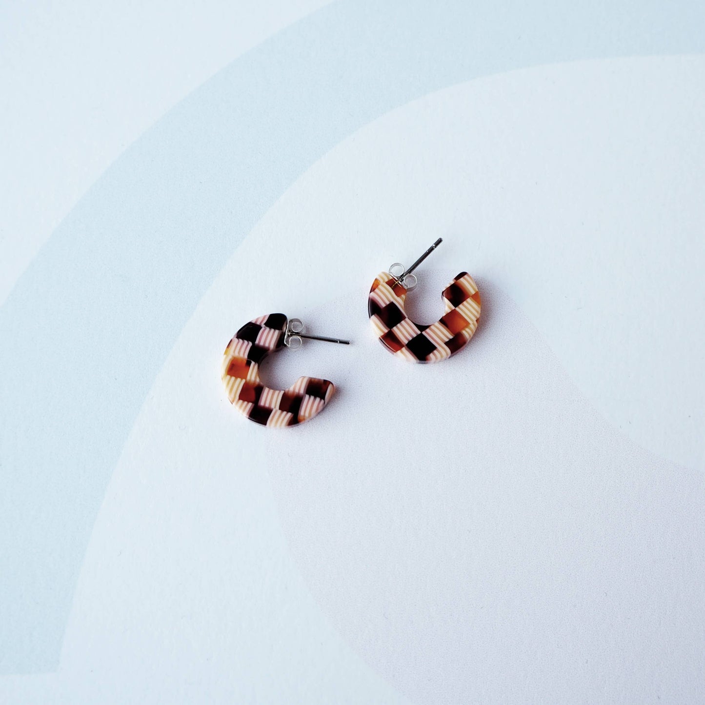 Honey Checker Super Mini Hoop Earrings front view