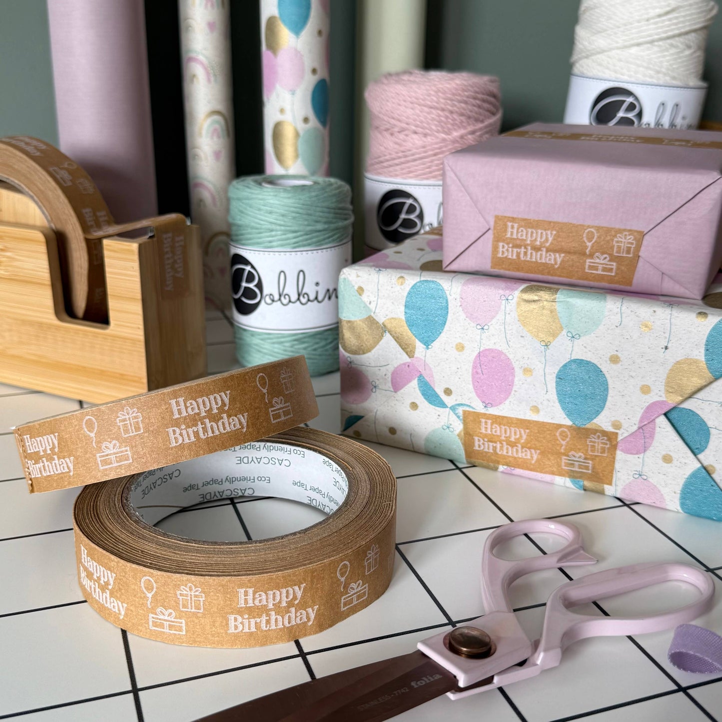 British made paper tape for birthday presents
