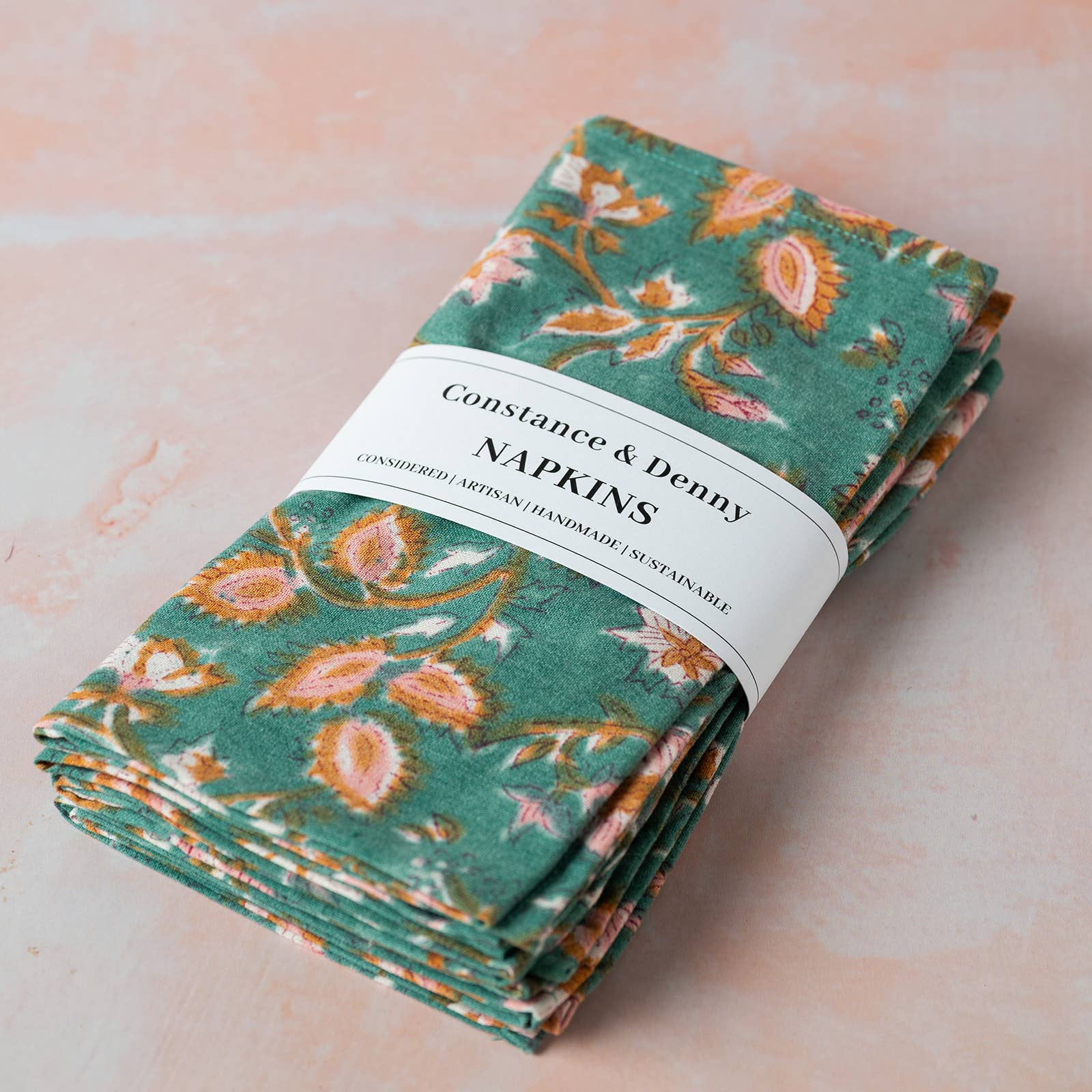Set of 4 hand block printed botanical forest cotton napkins