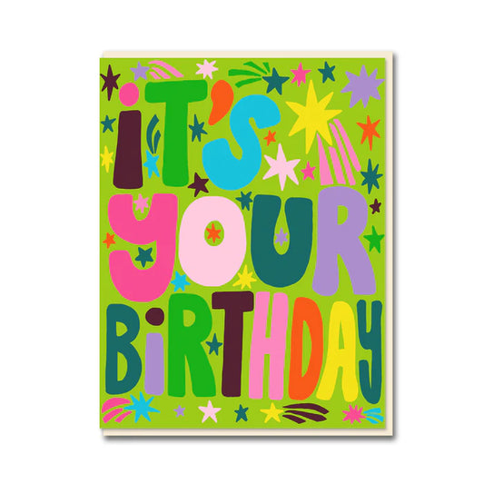 Vibrant Jordan Sondler It's Your Birthday greeting card with colourful fluoro inks