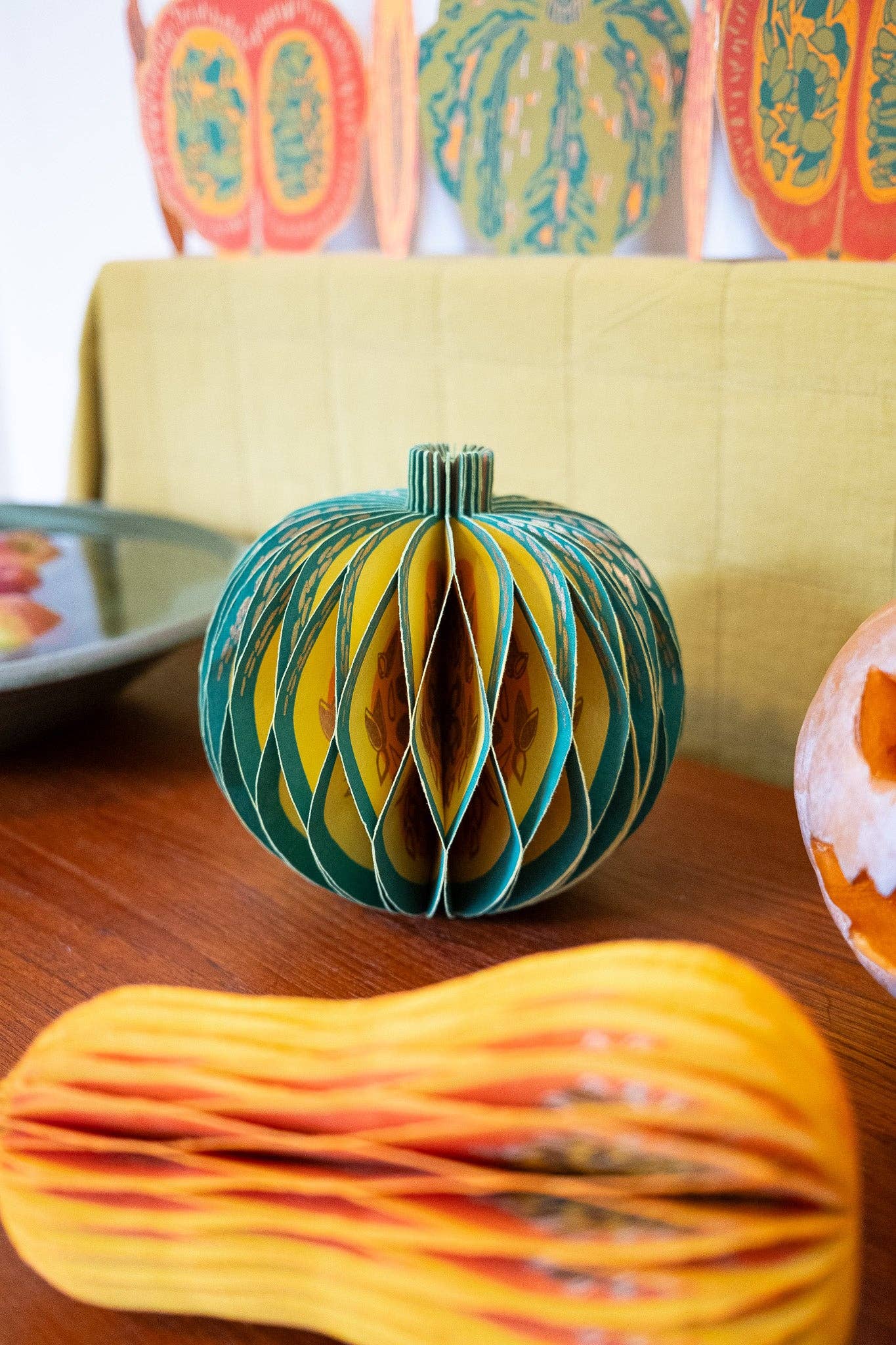 Recycled cotton paper gourd honeycomb decoration with cotton hanging loop, eco-friendly ornament.