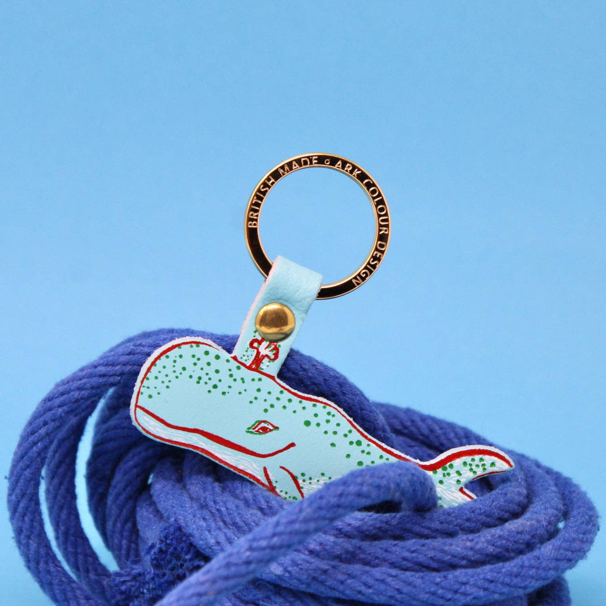 Humpback whale leather key ring styled with keys