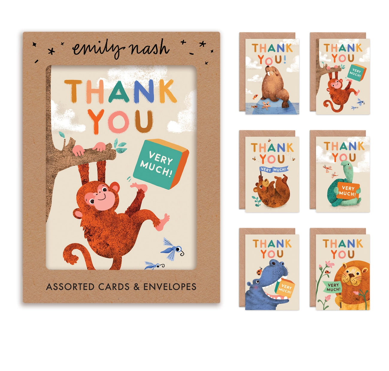 Little Menagerie Animal Thank You Cards Multipack of 6